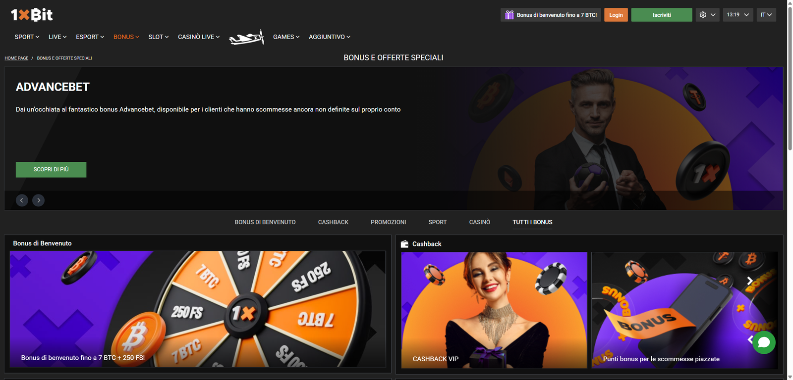 Altri bonus sport su 1xBit Italia